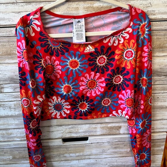 adidas Tops - Adidas Red Long Sleeve Graphic Crop Blouse